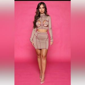 Fashion Nova Not So Subtle Skirt Set - Taupe in Medium